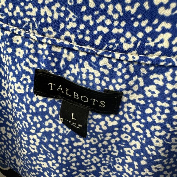Talbots Blouse Womens Large Floral Pullover V-Neck 3/4 Sleeves Blue White Shirt - Picture 2 of 6